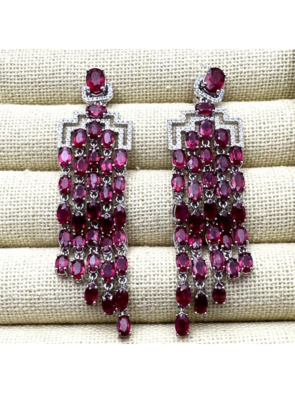 Ruby Earrings Sterling Silver Chandelier Pierced 2.5 Inch